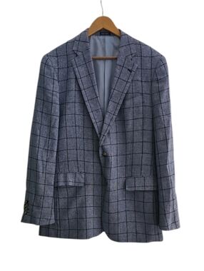 Stafford Blue Windowpane Linen Blend Sport Coat Men’s 42L Classic Fit Derby Work